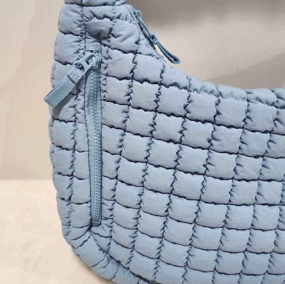 FLX Ultimate Blue Puffer Bubble Quilted Nylon Shoulder Bag Purse NWT - Picture 5 of 14
